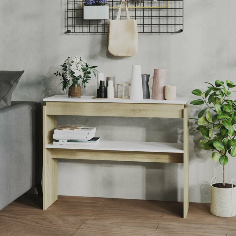 

Mesa consola de aglomerado blanco roble Sonoma 102x30x80 cm