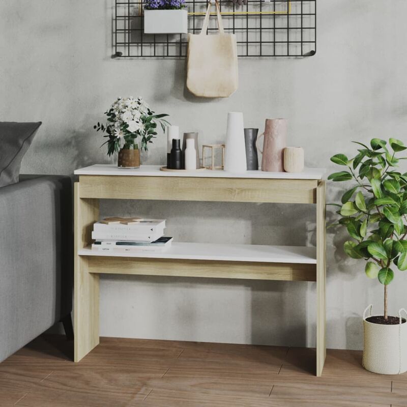 

Mesa consola de aglomerado blanco roble Sonoma 102x30x80 cm