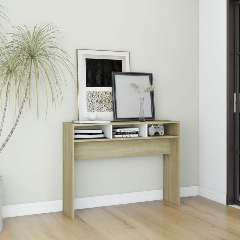 

Mesa consola de aglomerado blanco roble Sonoma 105x30x80 cm