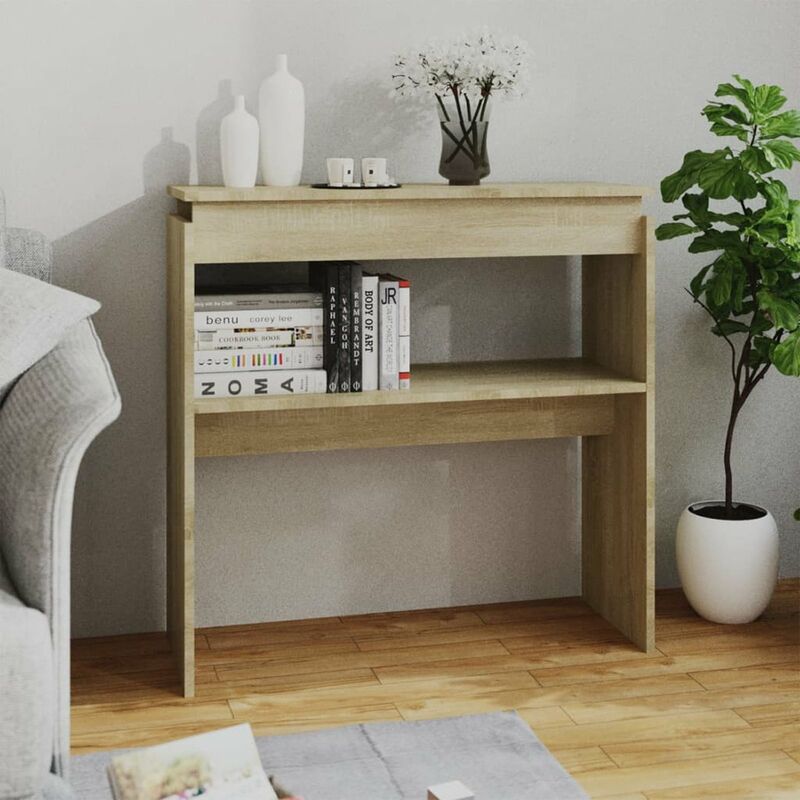 

Mesa consola de aglomerado color roble Sonoma 80x30x80 cm