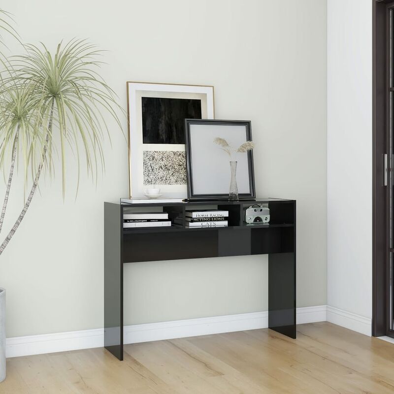 

BHD - Mesa consola de aglomerado negro brillante 105x30x80 cm