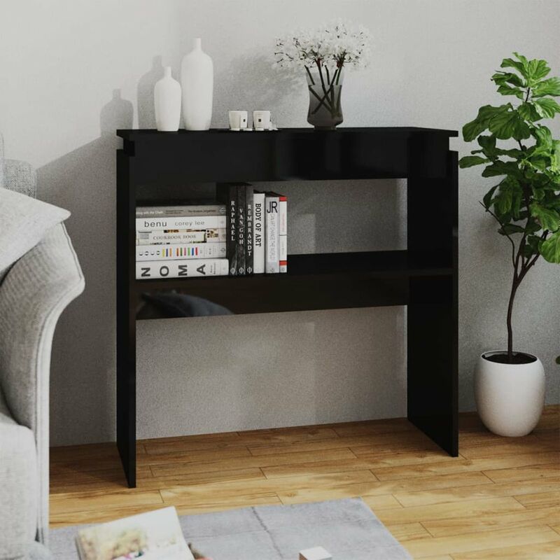 

Mesa consola de aglomerado negro brillante 80x30x80 cm