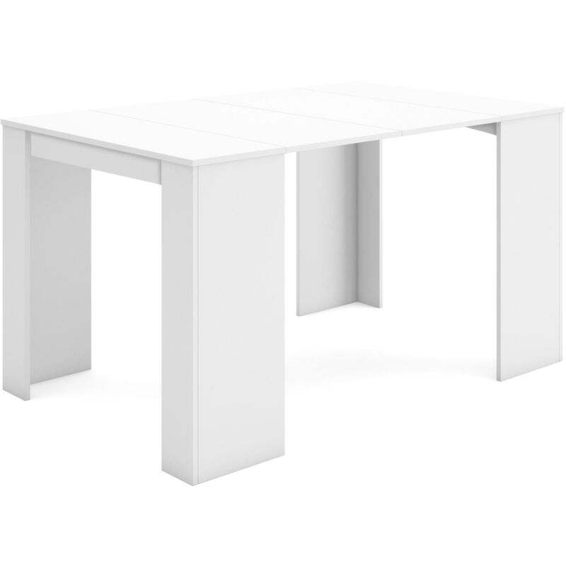 

Mesa Consola de comedor extensible hasta 140 cm, color blanco mate, Dimensiones cerrada: 90x50x75 cm - BLANCO
