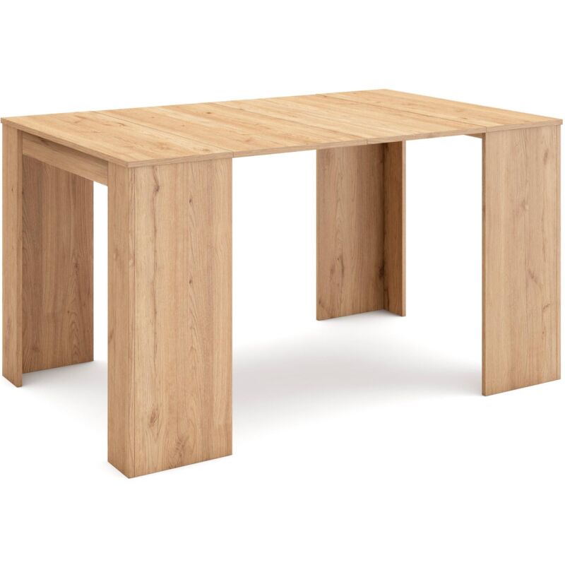 

Mesa Consola de comedor extensible hasta 140 cm, color roble, Dimensiones cerrada: 90x50x78 cm - ROBLE