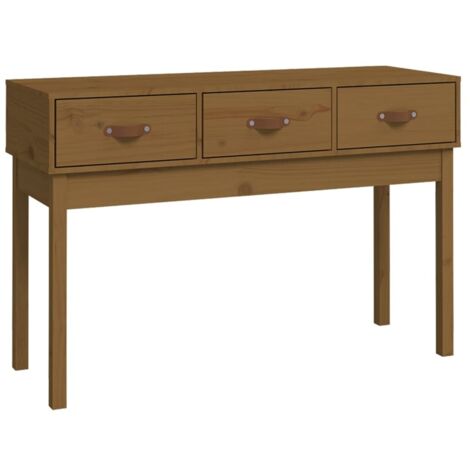 Mesa consola de entrada funcional y elegante con cajones 114 x 40 x 75 cm madera maciza de pino marrón miel DEC032049