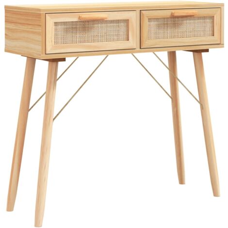 Mesa consola de entrada funcional y elegante con cajones de almacenamiento 80 x 30 x 75 cm madera de pino y ratán natural DEC032040