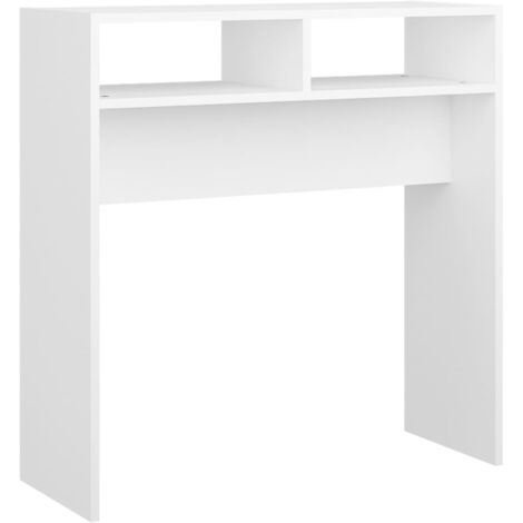 Mesa consola de entrada funcional y elegante con compartimentos de almacenamiento 78 x 30 x 80 cm madera contrachapada blanca DEC031713