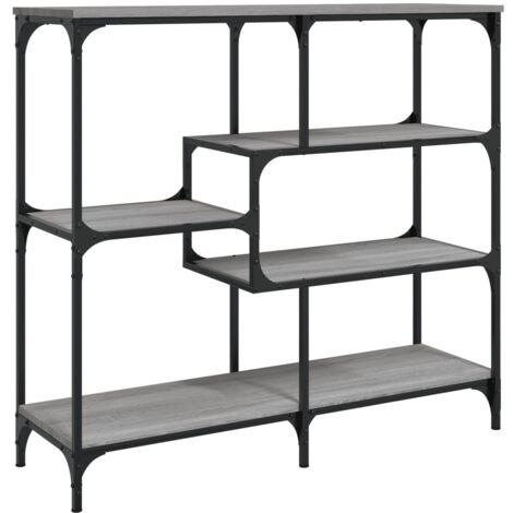 Mesa consola de entrada funcional y elegante con estantes 103 x 32 x 95 cm madera contrachapada gris y metal DEC032214