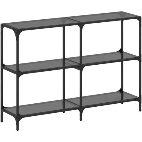 Mesa consola de entrada funcional y elegante con estantes 118,5 x 30 x 81 cm acero negro y vidrio DEC031337