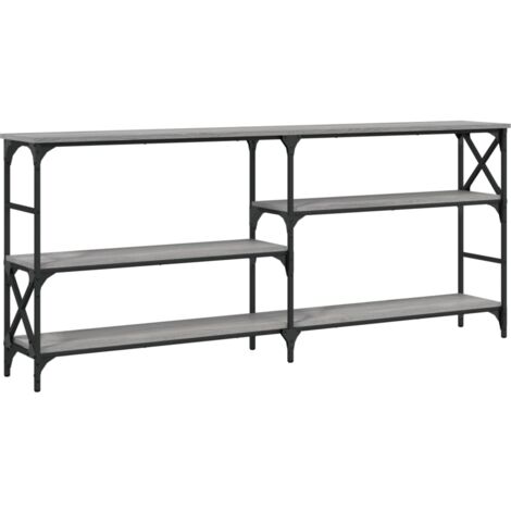 Mesa consola de entrada funcional y elegante con estantes 180 x 29 x 76,5 cm madera contrachapada gris y acero DEC032227