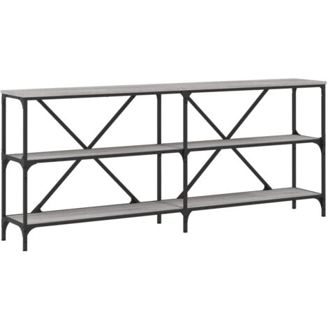 Mesa consola de entrada funcional y elegante con estantes 180 x 30 x 75 cm madera contrachapada gris y hierro DEC032228