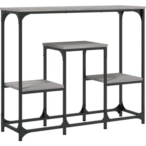 Mesa consola de entrada funcional y elegante con estantes 89,5 x 28 x 76 cm madera contrachapada gris y metal DEC032253