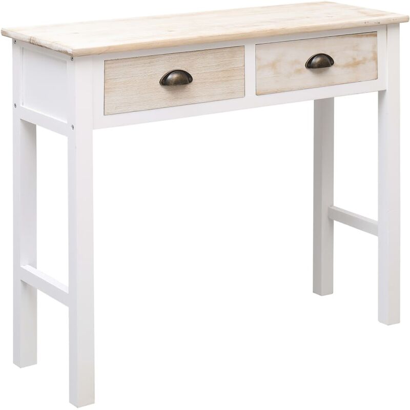 

Mesa consola de madera color natural y blanco 90x30x77 cm