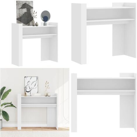 Mesa consola de madera de ingeniería blanca 100x35x90 cm - Madera de ingeniería - Almacenamiento