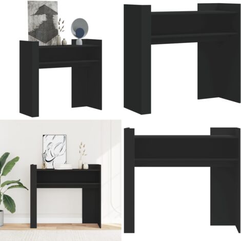 Mesa consola de madera de ingeniería negra 100x35x90 cm - Madera de ingeniería - Mesa de almacenamiento
