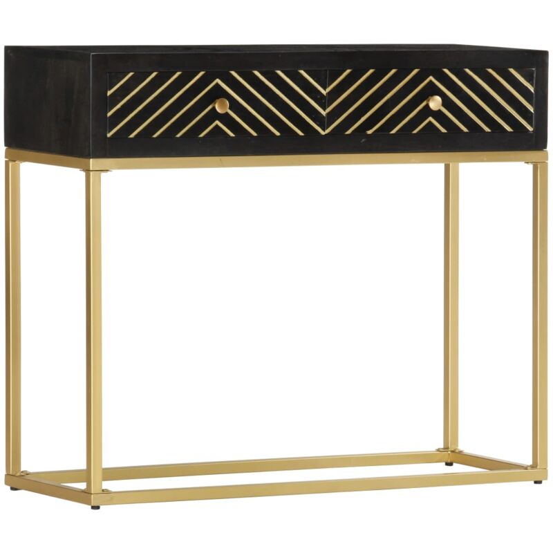 

vidaXL Mesa consola de madera maciza 90x30x75 cm mango dorado negro y - Negro