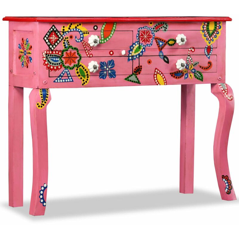 

Happyshopping - Mesa consola de madera maciza de mango rosa pintada a mano