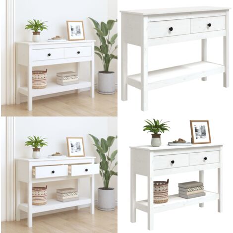 Mesa consola de madera maciza de pino blanco 100x35x75 cm - Mesa de salón - Mesa de consola