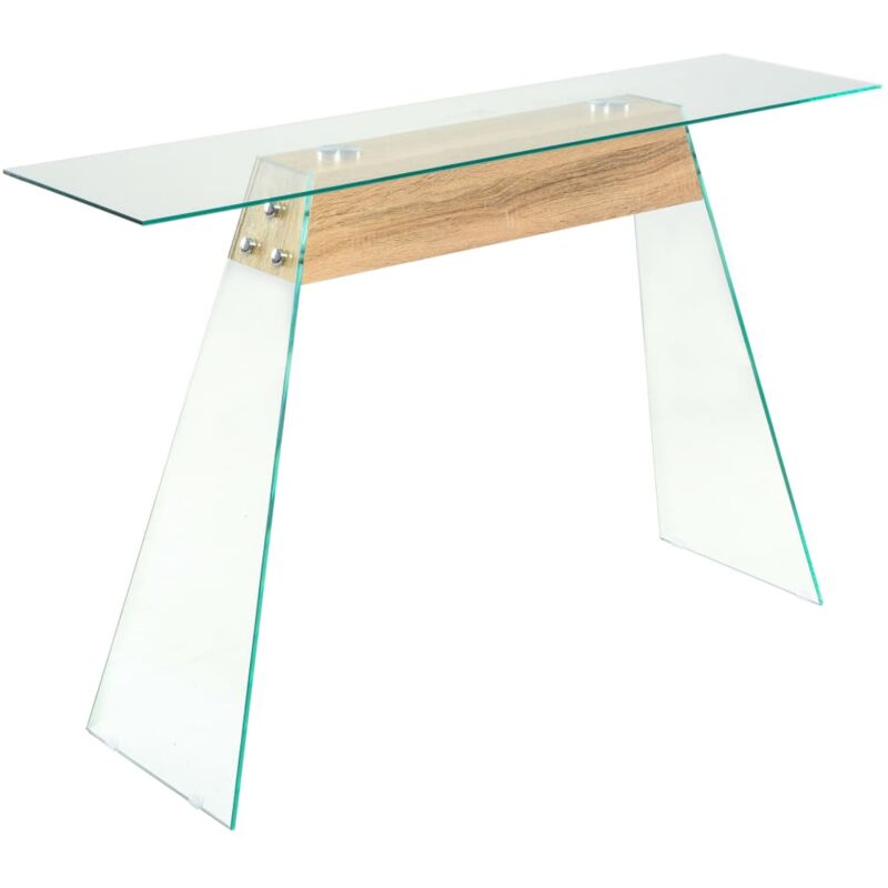 

vidaXL Mesa consola de MDF y vidrio color roble 120x30x76 cm - Transparente