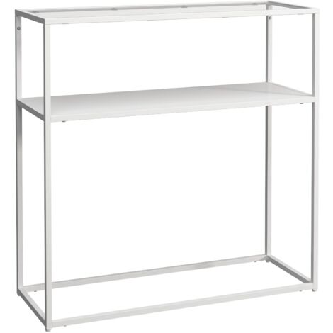 Mesa consola de metal de vidrio templado 80 x 80 x 30 cm blanco transparente 030008580