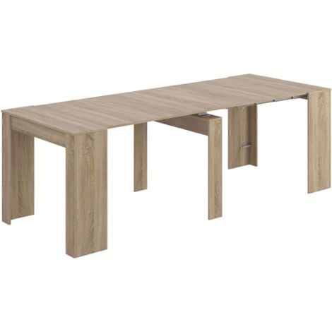 Mesa Consola Extensible Train Multiestancia Estilo Natural en Color Roble Canadian con 5 Posiciones 51-237x90 cm