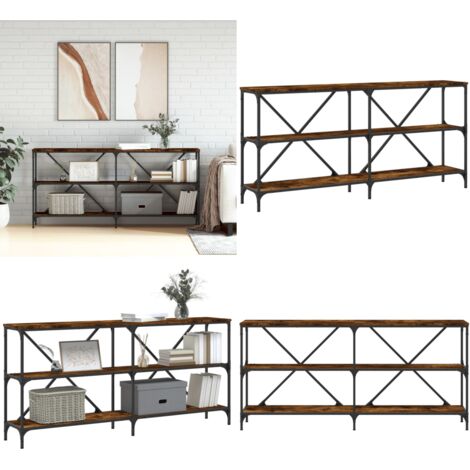Mesa consola hierro madera ingeniería roble ahumado 160x30x75cm - Mesa de entrada - Mesa de pasillo