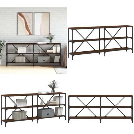 Mesa consola hierro madera ingeniería roble marrón 180x30x75 cm - Mesa de entrada - Mesa de pasillo