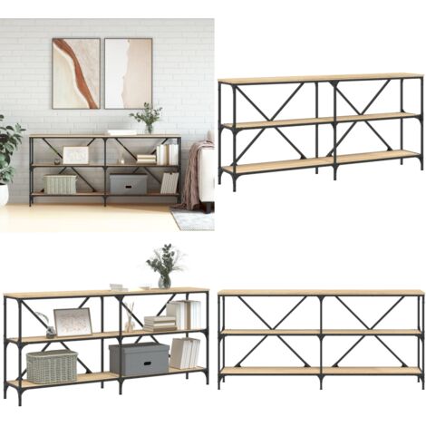 Mesa consola hierro madera ingeniería roble Sonoma 160x30x75 cm - Mesa de pasillo - Mesa de recibidor