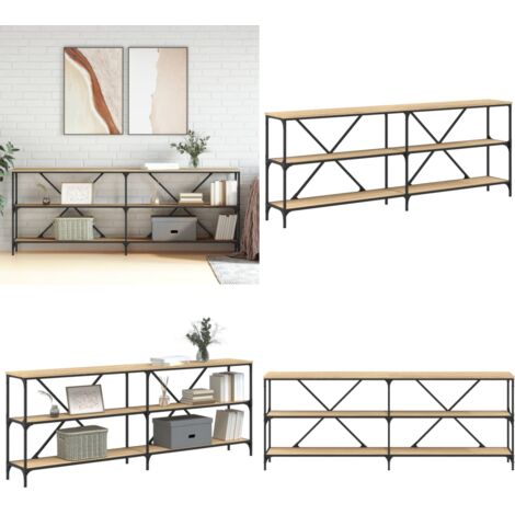 Mesa consola hierro madera ingeniería roble Sonoma 200x30x75 cm - Mesa de entrada - Mesa de pasillo