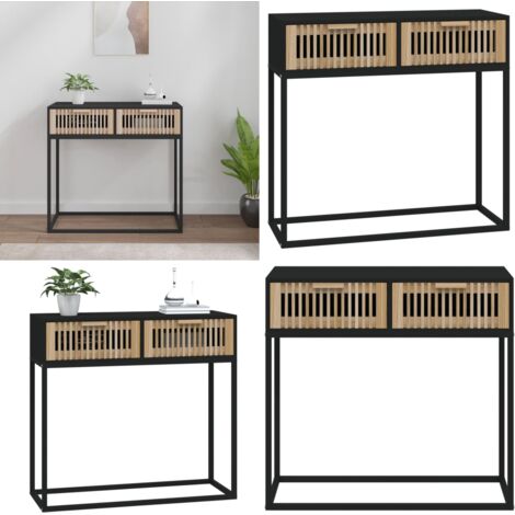 Mesa consola hierro y madera contrachapada negro 80x30x75 cm - Mesa de recibidor - Mesa de almacenamiento