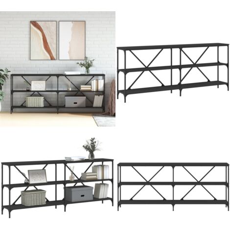 Mesa consola hierro y madera de ingeniería negro 180x30x75 cm - Mesa de pasillo - Mesa de recibidor