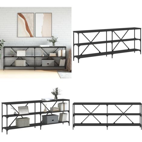 Mesa consola hierro y madera de ingeniería negro 200x30x75 cm - Mesa de pasillo - Mesa de recibidor