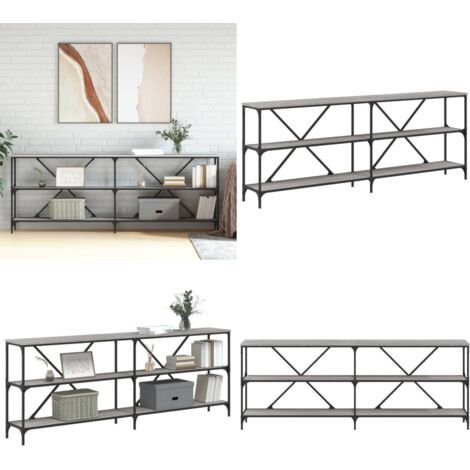 Mesa consola hierro y madera ingeniería gris Sonoma 200x30x75cm - Mesa de entrada - Mesa de pasillo