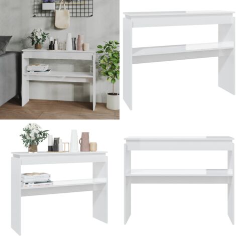 Mesa consola madera contrachapada blanco brillante 102x30x80 cm - Mesa auxiliar - Madera contrachapada