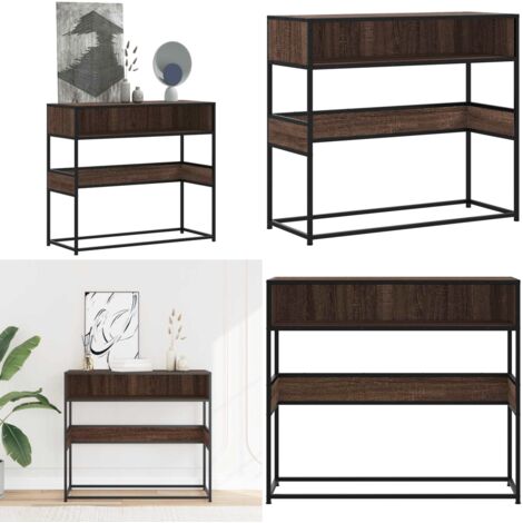 Mesa consola madera de ingeniería marrón roble 90x35x80 cm - Almacenamiento - Madera de ingeniería