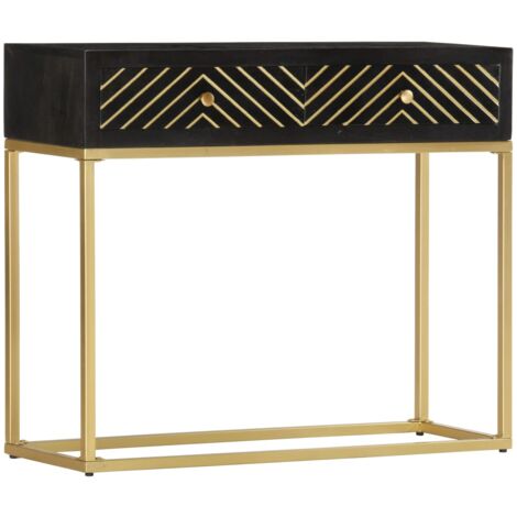 Mesa consola madera maciza de mango negro y dorado 90x30x75cm vidaXL