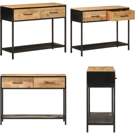 Mesa consola madera maciza de mango y hierro 100x35x76 cm - Madera maciza - Mesa de pasillo