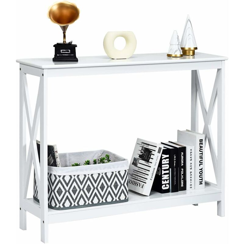 

Costway - Mesa Consola Mesa Auxiliar de 2 Niveles Mesita con Estante Estantería 100x30x80 centímetros Mueble para Salón Pasillo Blanco