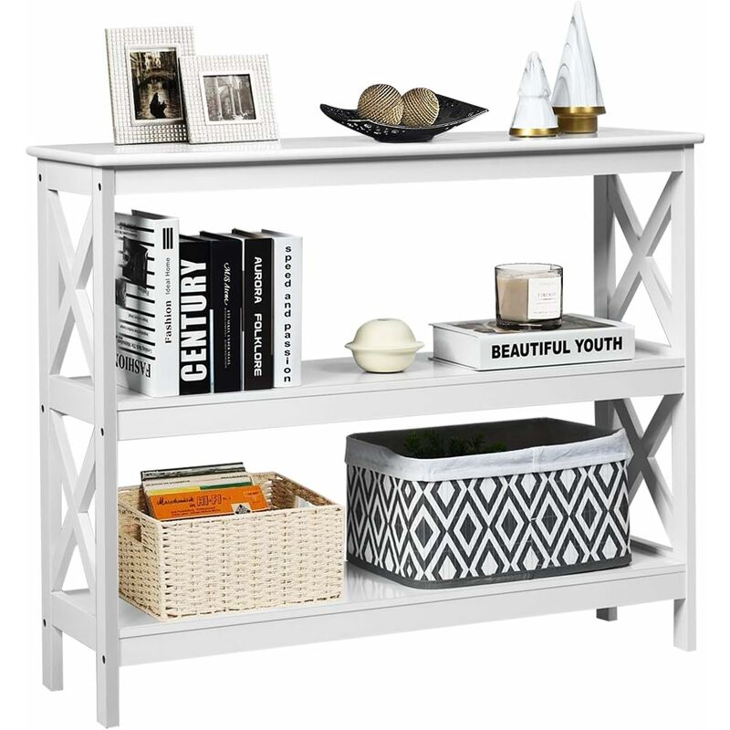 

Costway - Mesa Consola Mesa Auxiliar de 3 Niveles Mesita con Estante Estantería 100x30x80 centímetros Mueble para Salón Pasillo Blanco
