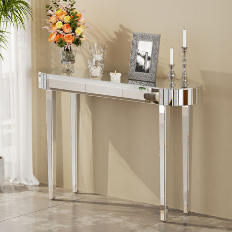 Mesa consola moderna rodeada de espejo de vidrio