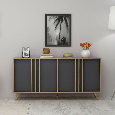 Mesa Consola Rilla con Puertas - para Salon, Estudio, Entrada - Nogal, Antracita en Madera, 160 x 40 x 79 cm