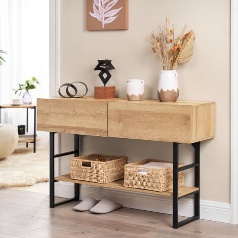 Mesa consola Varberg con 2 cajones metal aglomerado 75 x 120 x 30 cm - Efecto Roble y Negro [en.casa]