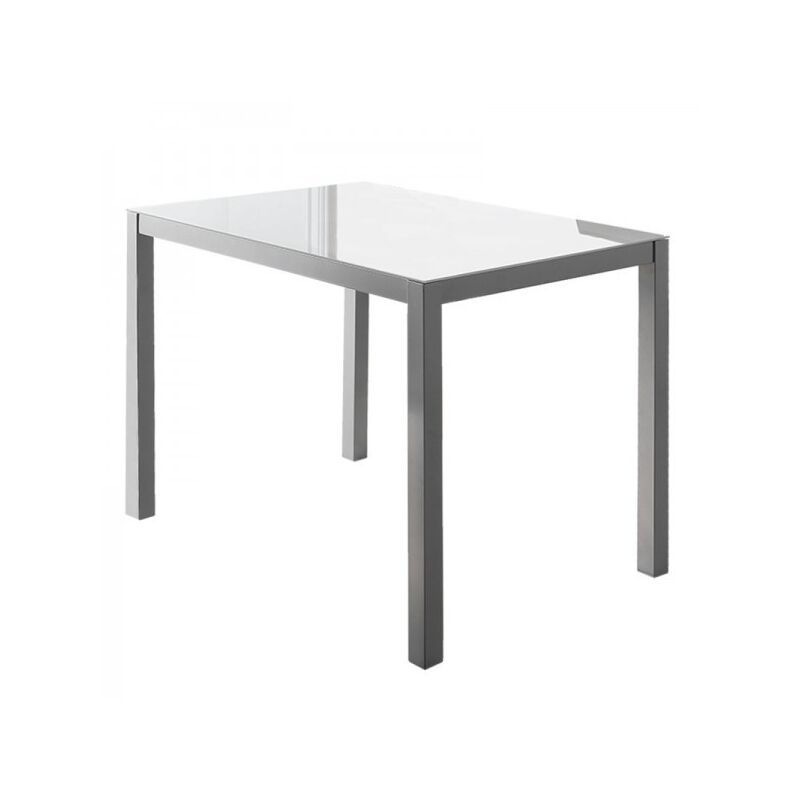 

Velocimuebles - Mesa Cristal Blanca Cocina Rectangular Moderna Fija salón Comedor Patas Gris 110x75x75