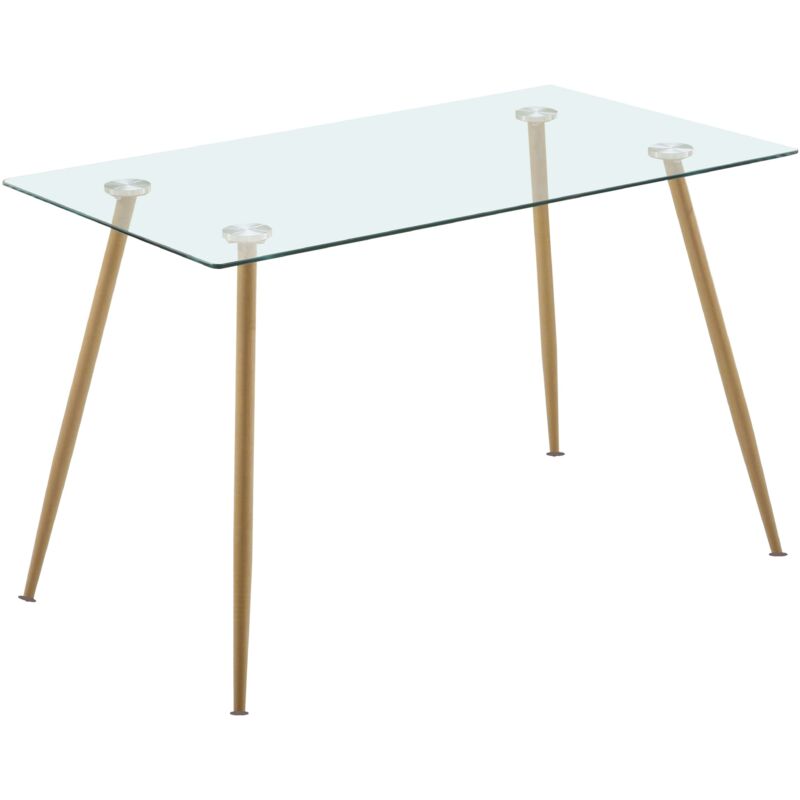 

Velocimuebles - Mesa Cristal Comedor Salón Asper Cocina Estilo Nórdico Moderno Patas Metal Efecto Madera 75x120x70 Cm
