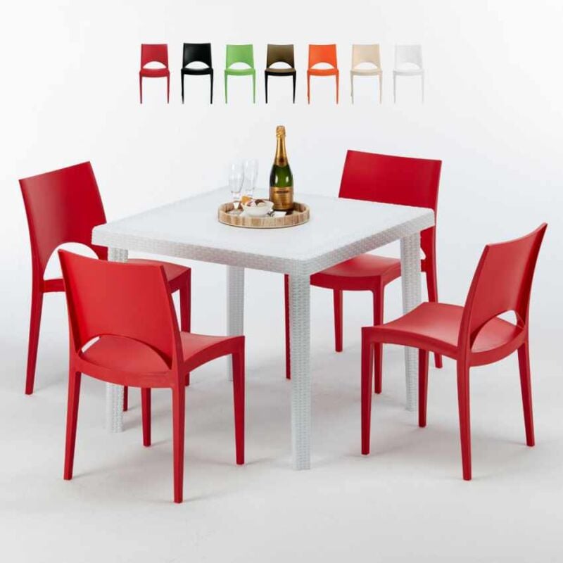 

Mesa Cuadrada Blanca 90x90 cm y 4 Sillas De Colores Paris Love | Rojo