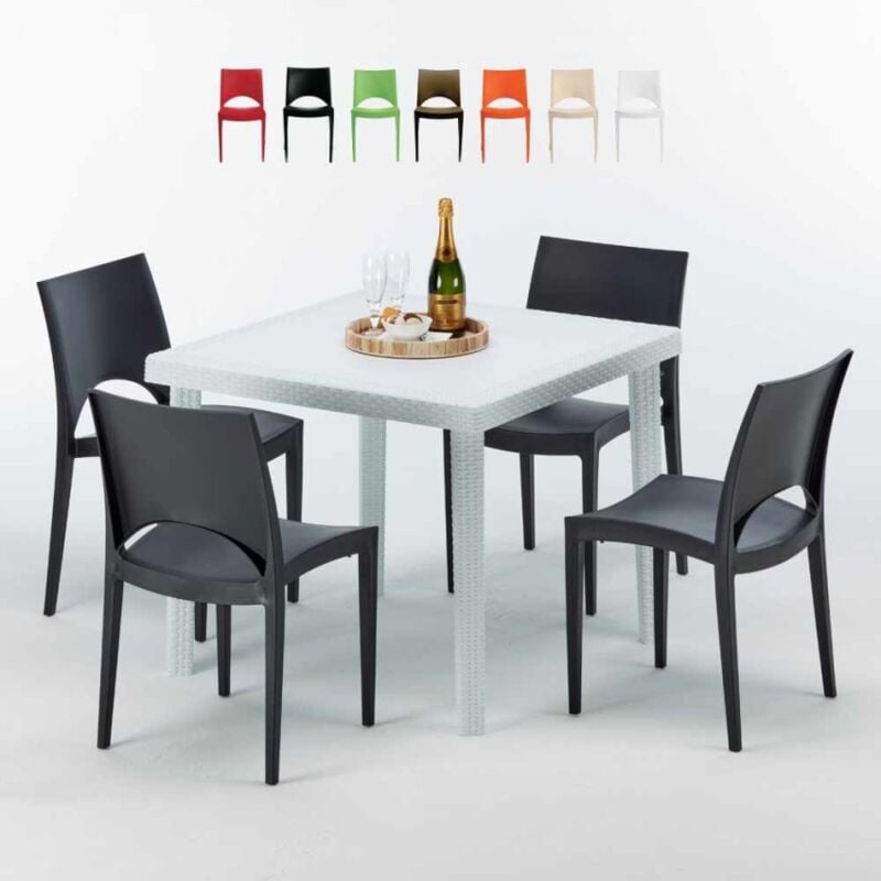

Mesa Cuadrada Blanca 90x90 cm y 4 Sillas De Colores Paris Love | Negro