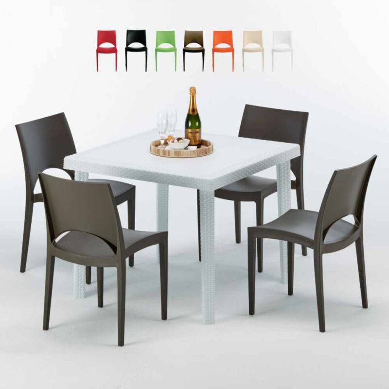 

Mesa Cuadrada Blanca 90x90 cm y 4 Sillas De Colores Paris Love | Marrón