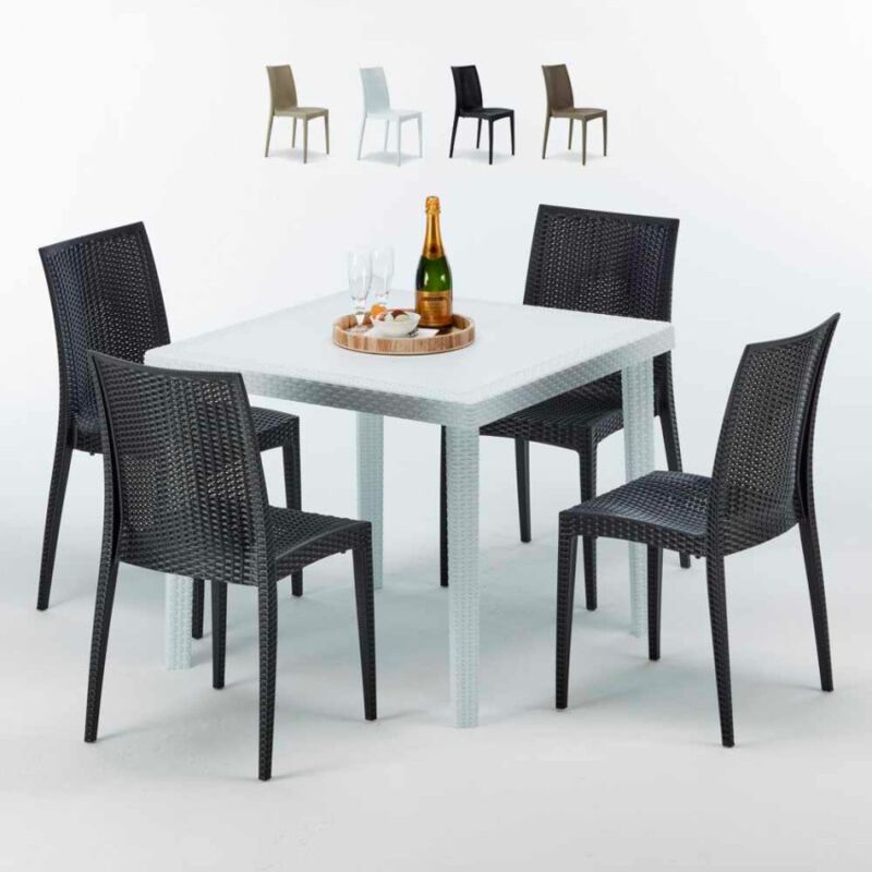 

Mesa Cuadrada Blanca 90x90 cm y 4 Sillas De Colores Bistrot Love | Negro