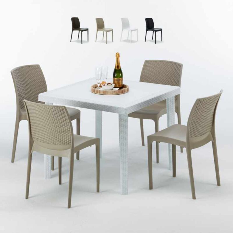 

Mesa Cuadrada Blanca 90x90 cm y 4 Sillas De Colores Bohème Love | Beige