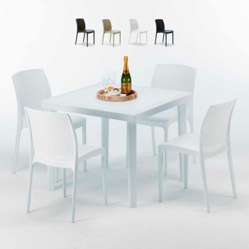 

Mesa Cuadrada Blanca 90x90 cm y 4 Sillas De Colores Bohème Love | Blanco